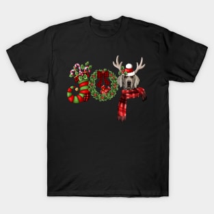 Christmas Joy Dwarf Stocking Reindeer Weimaraner T-Shirt